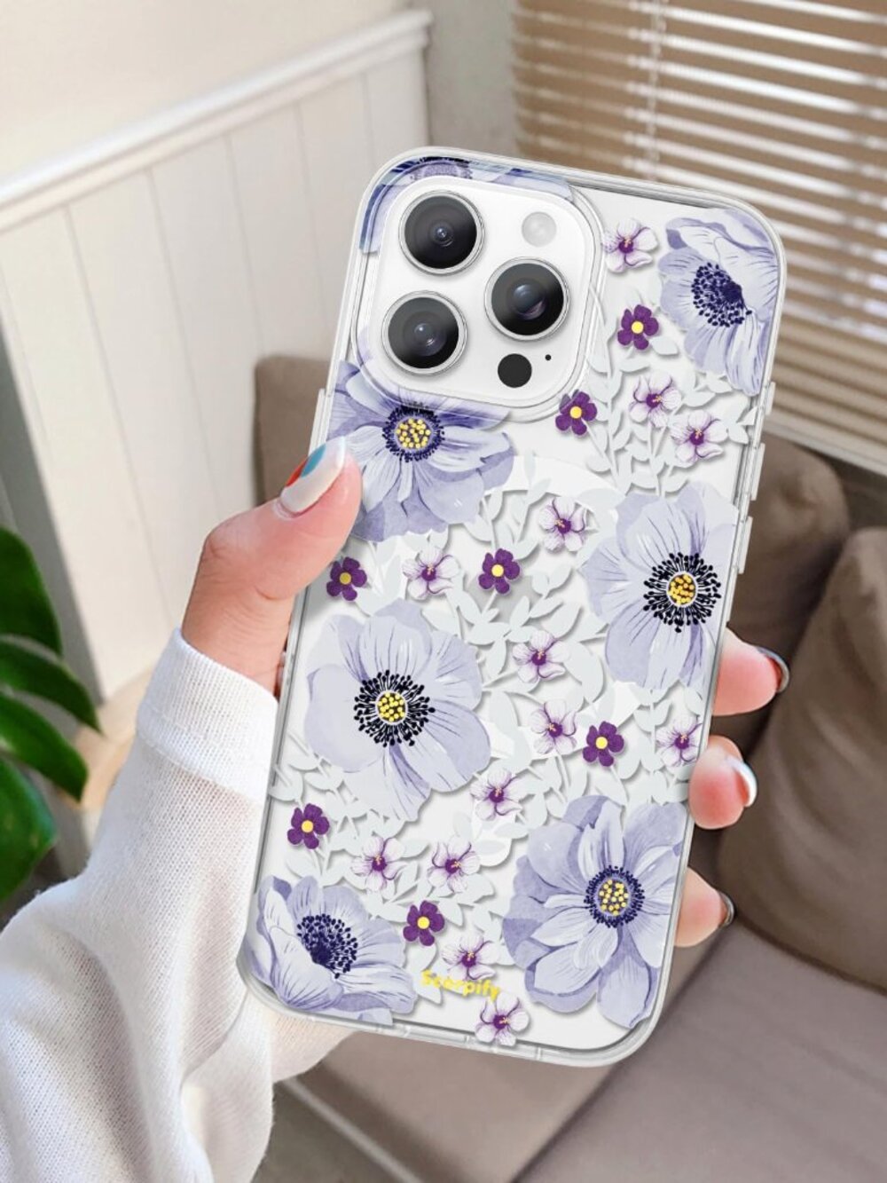 Scorpify Magnetic Floral Phone Case for iPhone 16 Pro - Purple Anemone